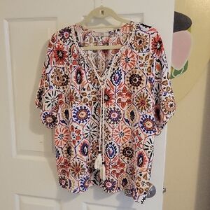 ViVilli Boho SzLG Multicolor Geometric tassel, crochet Print Blouse